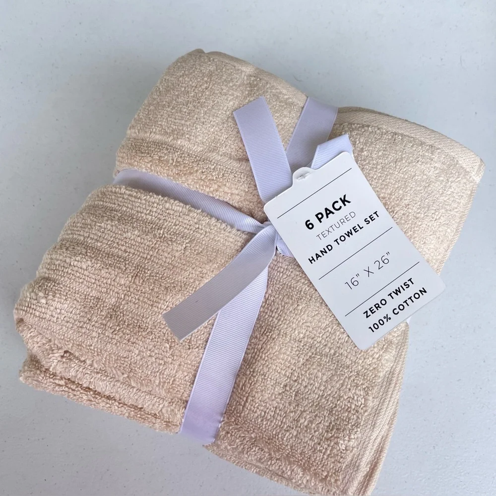 New Great Bay Home 6 Pack Hand Towel Set 100% Cotton Color Dune Beige Bathroom